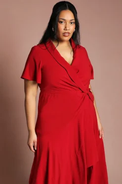 Coast Robe Midi Grande Taille à Col Châle et Ourlet Volantés avec Manches Évasées<Femme Toutes Les Robes|Robes Mi-Longues