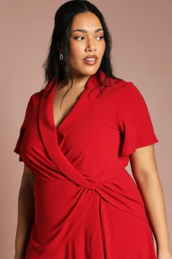 Coast Robe Midi Grande Taille à Col Châle et Ourlet Volantés avec Manches Évasées<Femme Toutes Les Robes|Robes Mi-Longues
