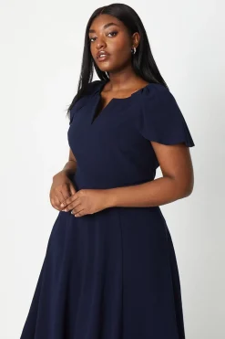 Coast Robe Midi Grande Taille à Col V et Manches Courtes en Ponte<Femme Robes Mi-Longues|Robes