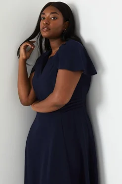 Coast Robe Midi Grande Taille à Col V et Manches Courtes en Ponte<Femme Robes Mi-Longues|Robes