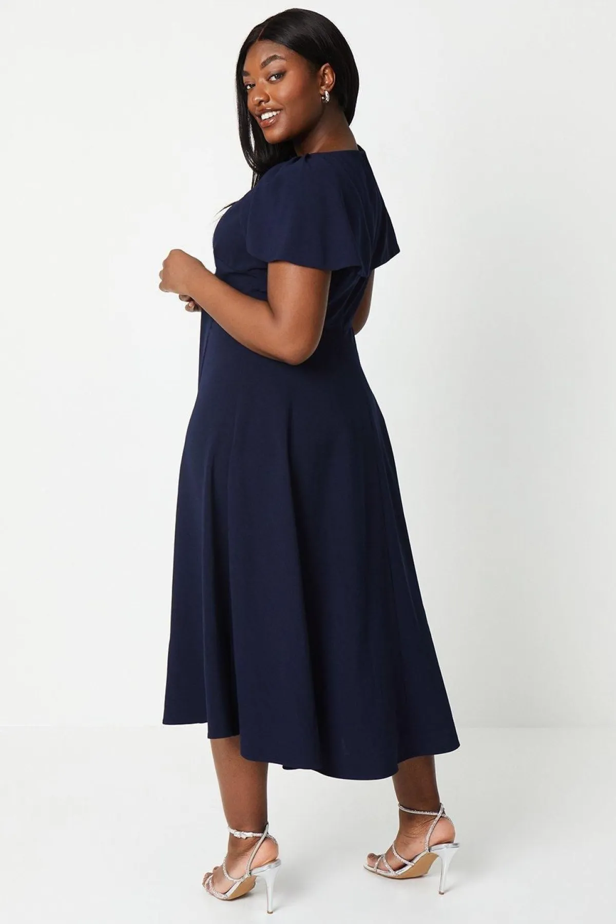Coast Robe Midi Grande Taille à Col V et Manches Courtes en Ponte<Femme Robes Mi-Longues|Robes