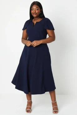 Coast Robe Midi Grande Taille à Col V et Manches Courtes en Ponte<Femme Robes Mi-Longues|Robes