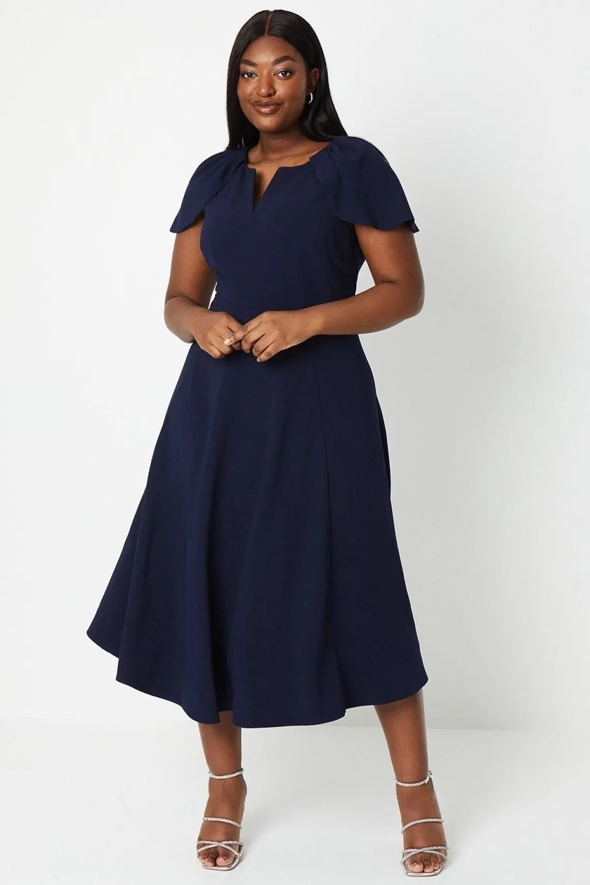 Coast Robe Midi Grande Taille à Col V et Manches Courtes en Ponte<Femme Robes Mi-Longues|Robes
