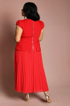 Robe Midi Grande Taille À Corsage Bandage À Manches Courtes Et Jupe Plissée