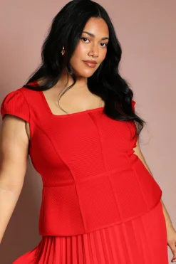 Robe Midi Grande Taille À Corsage Bandage À Manches Courtes Et Jupe Plissée
