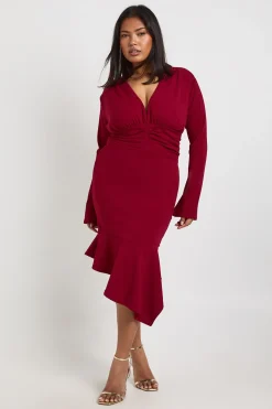 Robe Midi Grande Taille à Décolleté Plongeant Asymétrique
