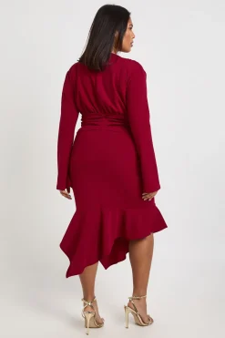 Robe Midi Grande Taille à Décolleté Plongeant Asymétrique