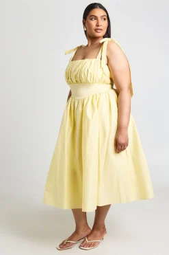 Robe Midi Grande Taille En Coton Avec Buste Froncé Et Liens À Nouer Aux Épaules