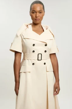 Robe Midi Grande Taille En Coton Ajusté Style Trench Ceinturée À Jupe Évasée