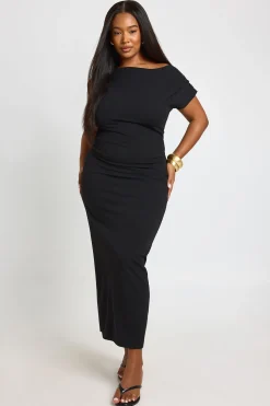 Robe Midi Grande Taille En Crêpe À Encolure Asymétrique Drapée