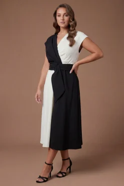 Robe Midi Grande Taille En Crêpe Monochrome Avec Ceinture