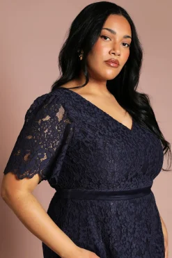 Robe Midi Grande Taille En Dentelle À Manches Papillon