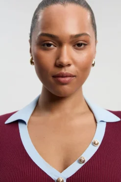 KarenMillen Robe midi grande taille en maille côtelée avec détail contrastant à la taille et col<Femme Toutes Les Robes|Robes Mi-Longues
