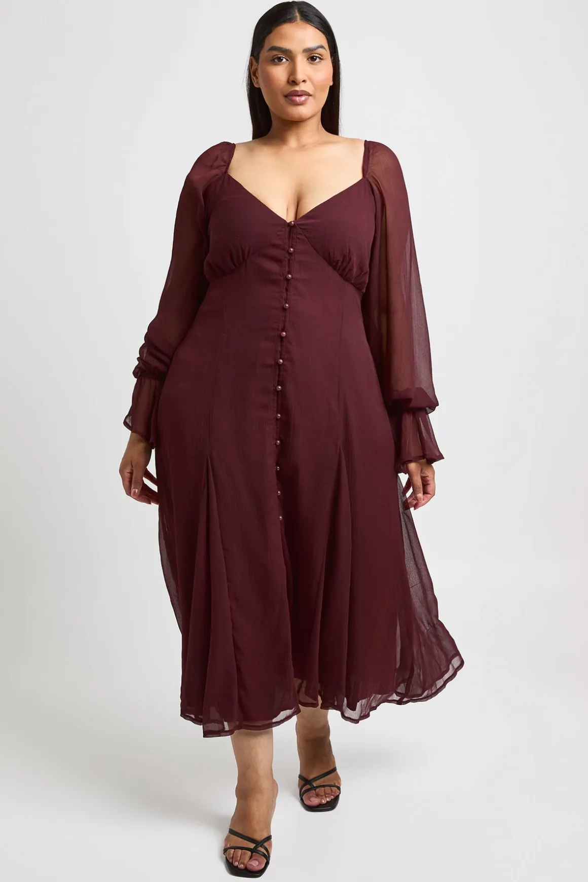 Robe Midi Grande Taille En Mousseline Texturée Avec Ourlet À Godets