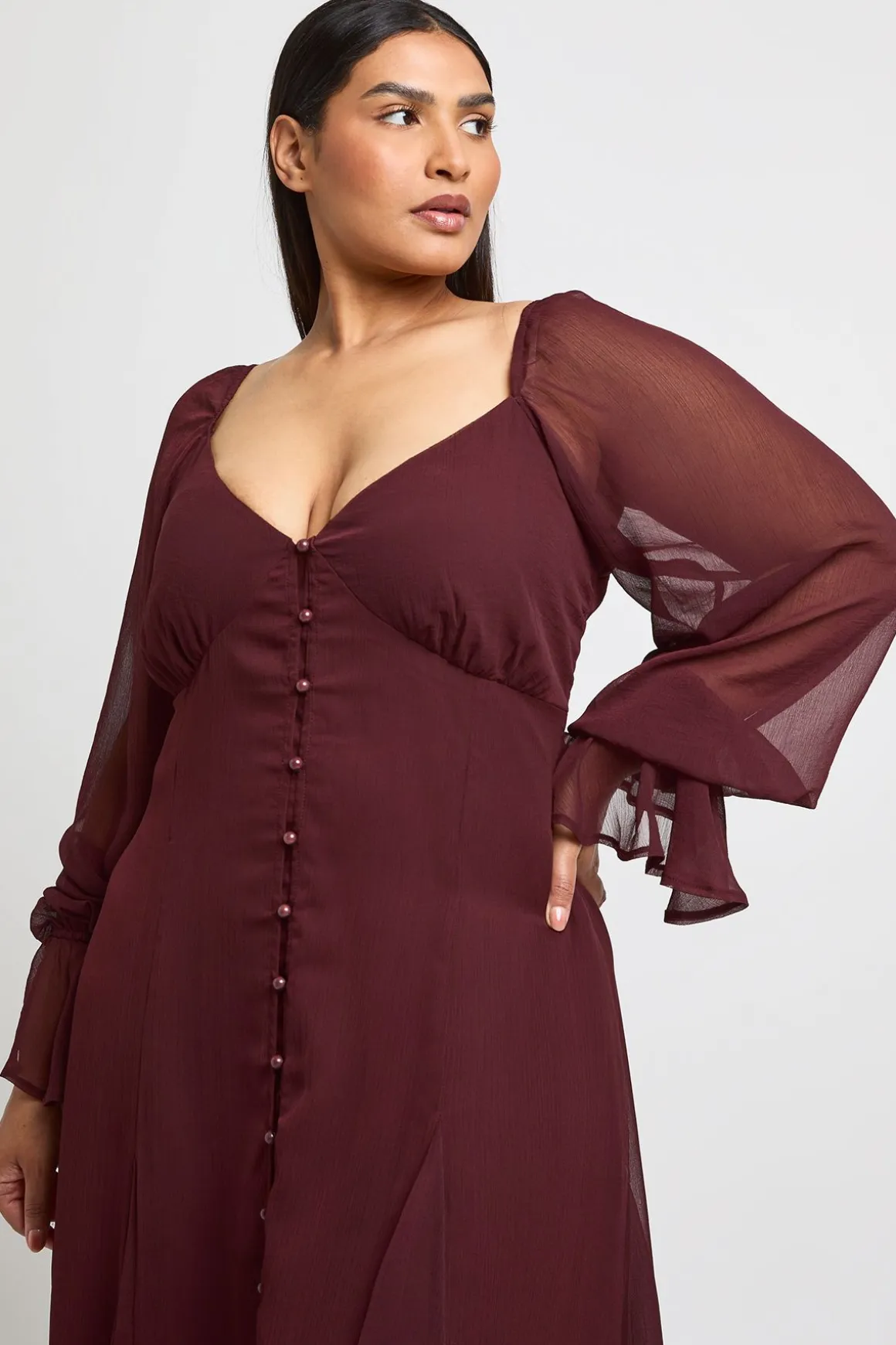Robe Midi Grande Taille En Mousseline Texturée Avec Ourlet À Godets