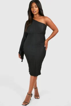 boohoo Robe Midi Grande Taille en Plissé, Détail de Manche Cape<Femme Robes Mi-Longues|Robes Moulantes