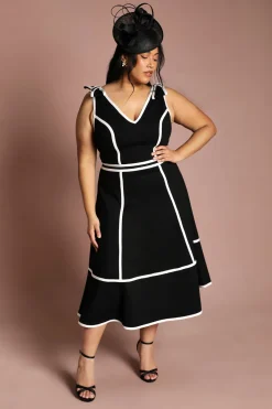 Coast Robe Midi Grande Taille En Ponte Avec Détails De Passepoil Contrastant<Femme Robes|Robes Mi-Longues