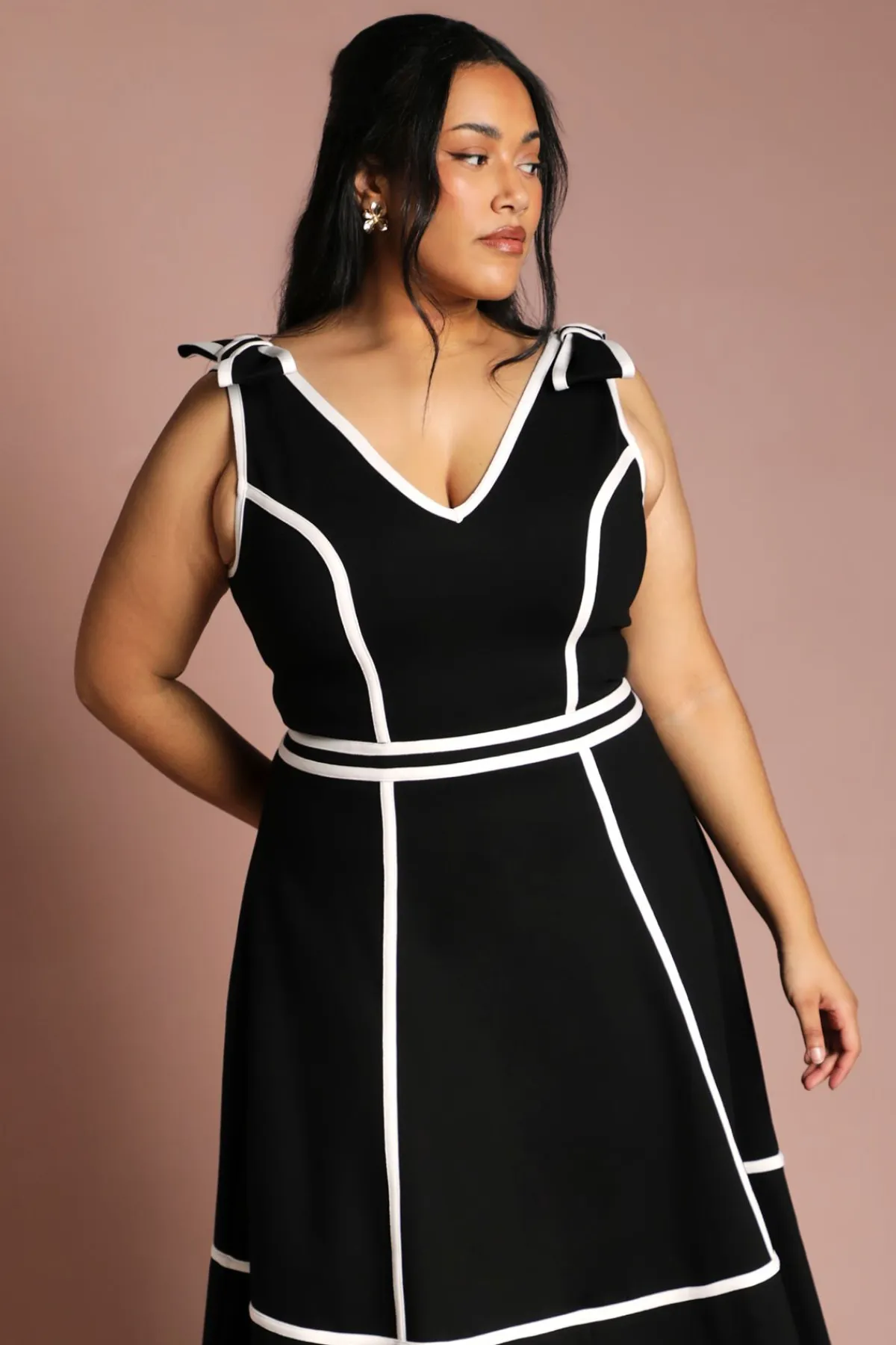 Coast Robe Midi Grande Taille En Ponte Avec Détails De Passepoil Contrastant<Femme Robes|Robes Mi-Longues
