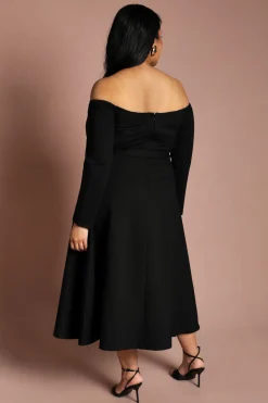 Coast Robe Midi Grande Taille En Ponte À Épaules Dénudées Bardot Manches Longues Et Jupe Ample<Femme Robes Mi-Longues|Robes À Manches Longues