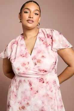 Robe Midi Grande Taille En Satin Jacquard Imprimé Avec Détail Torsadé Devant