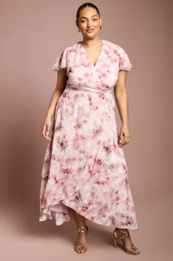 Robe Midi Grande Taille En Satin Jacquard Imprimé Avec Détail Torsadé Devant