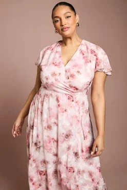Robe Midi Grande Taille En Satin Jacquard Imprimé Avec Détail Torsadé Devant
