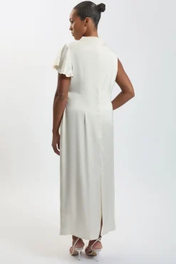 Robe Midi Grande Taille En Satin Texturé Avec Détail À Volants