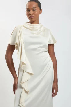 Robe Midi Grande Taille En Satin Texturé Avec Détail À Volants