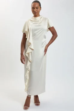 Robe Midi Grande Taille En Satin Texturé Avec Détail À Volants