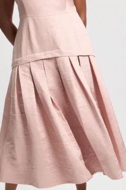 Robe Midi Grande Taille En Twill Texturé Ajusté Avec Jupe Ample