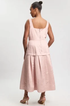 Robe Midi Grande Taille En Twill Texturé Ajusté Avec Jupe Ample