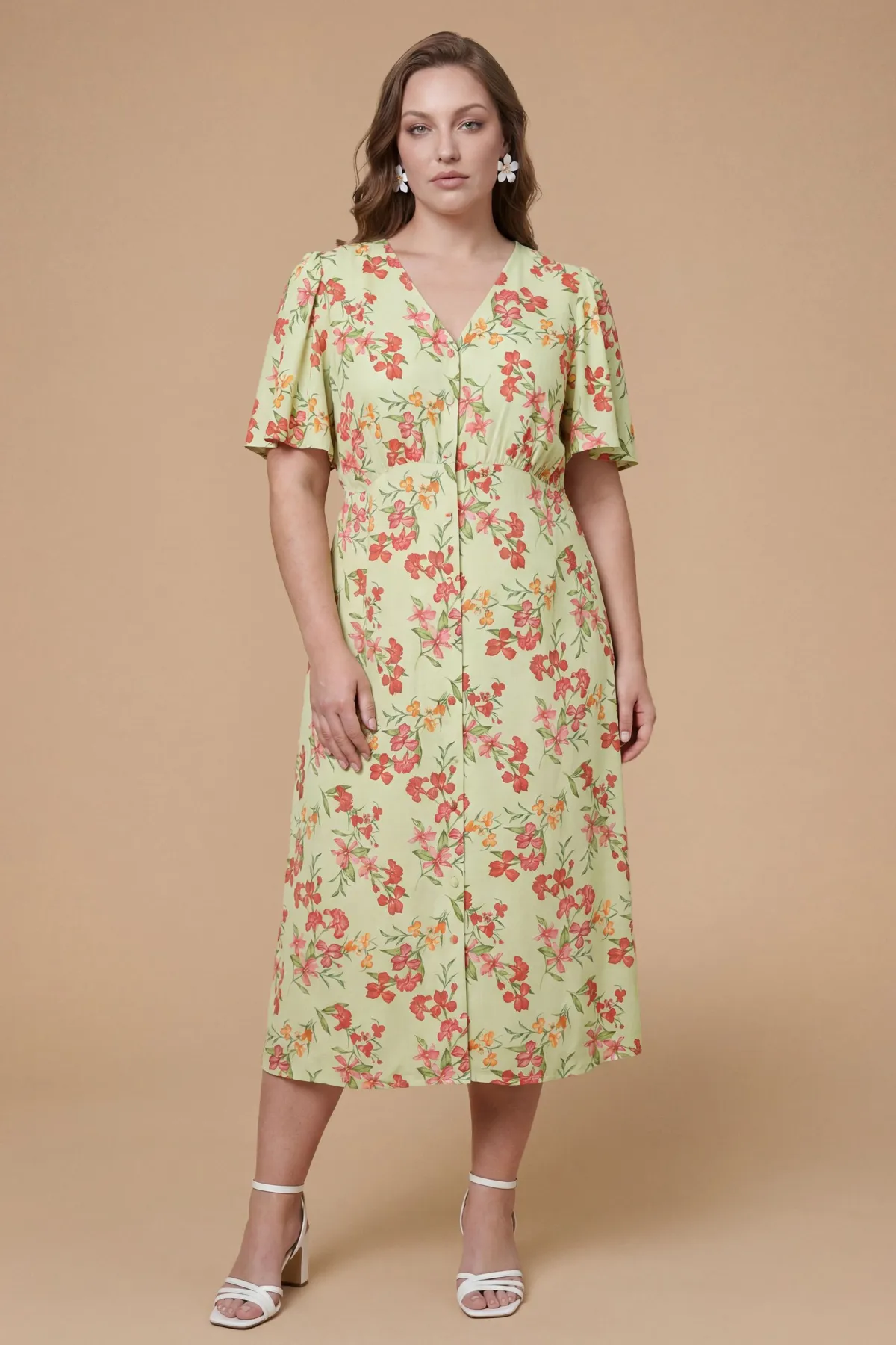 Dorothy Perkins Robe Midi Grande Taille À Imprimé Avec Boutonnage Devant, Manches Papillon Et Dos Noué<Femme Robes|Robes Mi-Longues