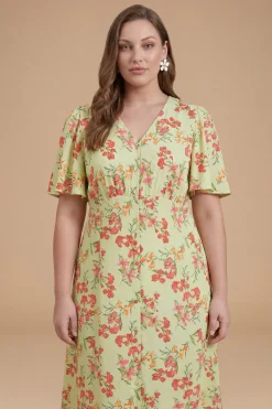 Dorothy Perkins Robe Midi Grande Taille À Imprimé Avec Boutonnage Devant, Manches Papillon Et Dos Noué<Femme Robes|Robes Mi-Longues