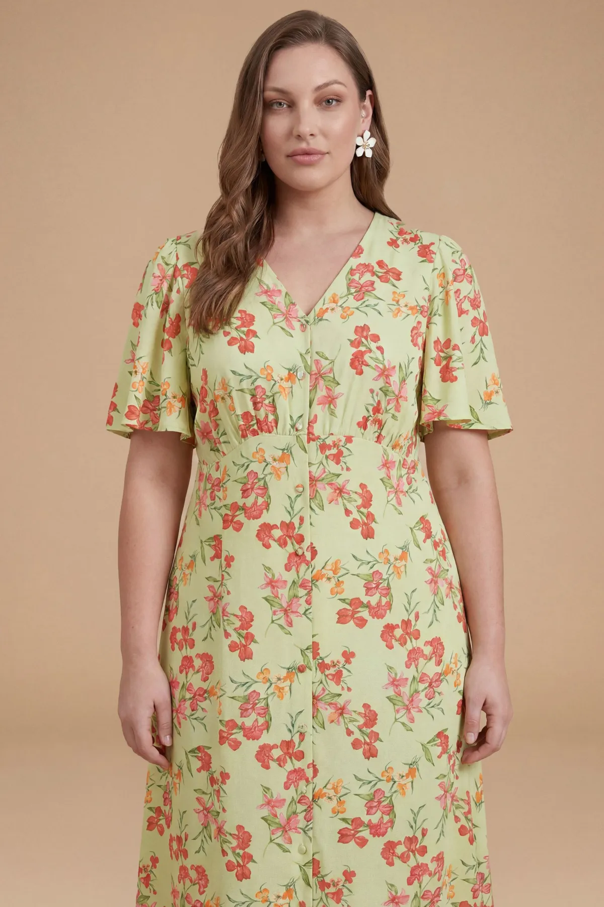 Dorothy Perkins Robe Midi Grande Taille À Imprimé Avec Boutonnage Devant, Manches Papillon Et Dos Noué<Femme Robes|Robes Mi-Longues