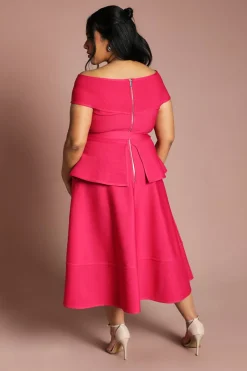 Robe Midi Grande Taille À Jupe Ample Avec Détail Bandage Et Encolure Bardot