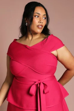 Robe Midi Grande Taille À Jupe Ample Avec Détail Bandage Et Encolure Bardot