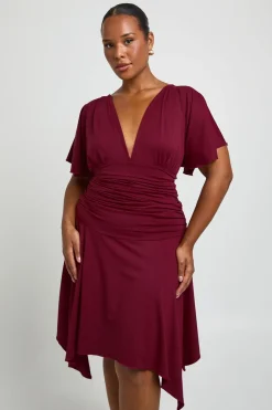 Robe Midi Grande Taille À Manches Papillon Et Fronces Super Douce