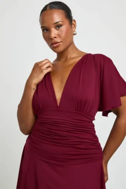 Robe Midi Grande Taille À Manches Papillon Et Fronces Super Douce