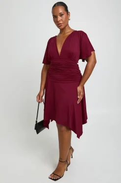 Robe Midi Grande Taille À Manches Papillon Et Fronces Super Douce