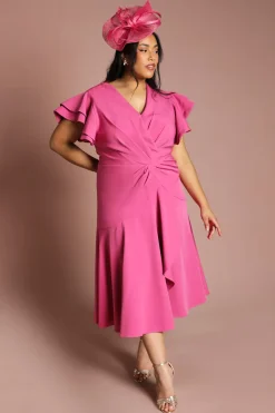 Robe Midi Grande Taille À Manches Courtes Col V Et Cache-cœur Devant