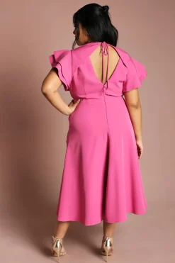 Robe Midi Grande Taille À Manches Courtes Col V Et Cache-cœur Devant