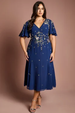 Coast Robe Midi Grande Taille à Manches Volantées et Broderies Florales<Femme Robes|Robes Mi-Longues