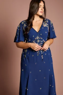 Coast Robe Midi Grande Taille à Manches Volantées et Broderies Florales<Femme Robes|Robes Mi-Longues