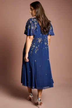 Coast Robe Midi Grande Taille à Manches Volantées et Broderies Florales<Femme Robes|Robes Mi-Longues