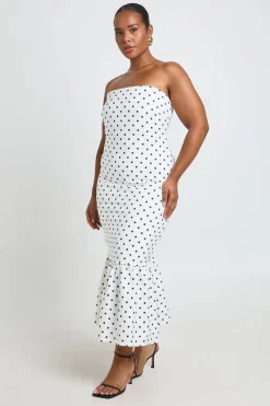 boohoo Robe Midi Grande Taille À Pois Bandeau Et Ourlet À Volant<Femme Pois|Tons Neutres