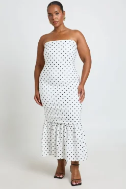 boohoo Robe Midi Grande Taille À Pois Bandeau Et Ourlet À Volant<Femme Pois|Tons Neutres