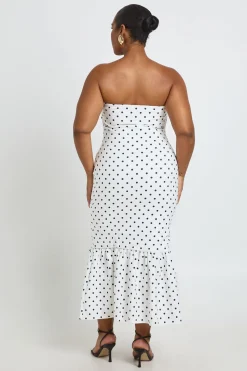 boohoo Robe Midi Grande Taille À Pois Bandeau Et Ourlet À Volant<Femme Pois|Tons Neutres