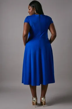 Robe Midi Grande Taille Ponte à Encolure Carrée