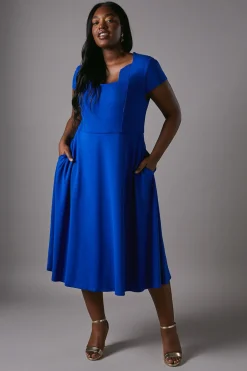 Robe Midi Grande Taille Ponte à Encolure Carrée