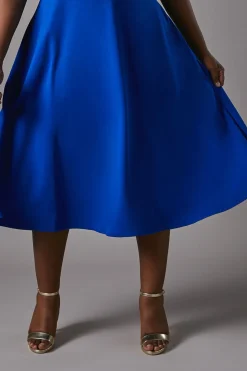 Robe Midi Grande Taille Ponte à Encolure Carrée